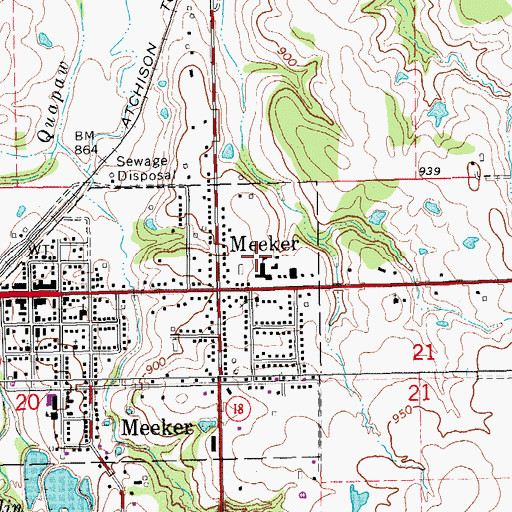 Topographic Map of Meeker Middle School, OK