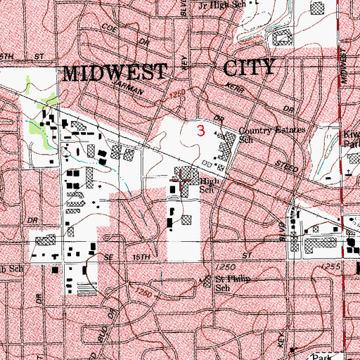 Topographic Map of Midwest City High School, OK