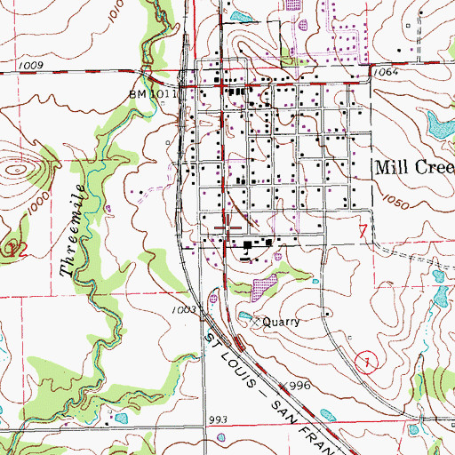 Topographic Map of Mill Creek High School, OK
