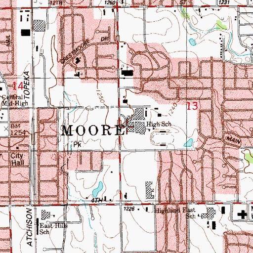 Topographic Map of Moore High School, OK