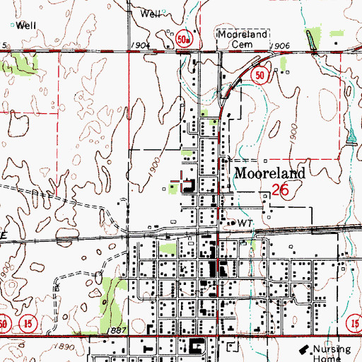 Topographic Map of Mooreland Elementary School, OK