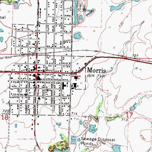 Topographic Map of Morris Middle School, OK