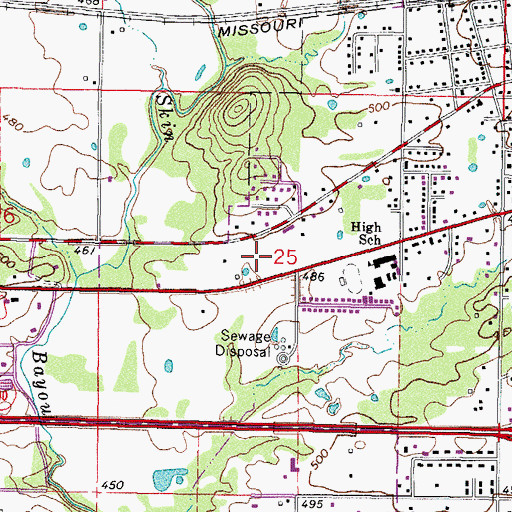 Topographic Map of Muldrow High School, OK