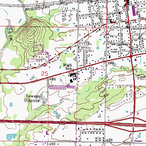 Topographic Map of Muldrow Middle School, OK