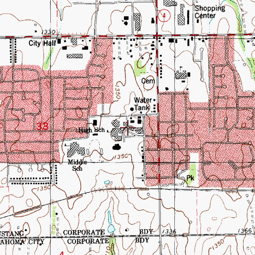 Topographic Map of Mustang High School, OK