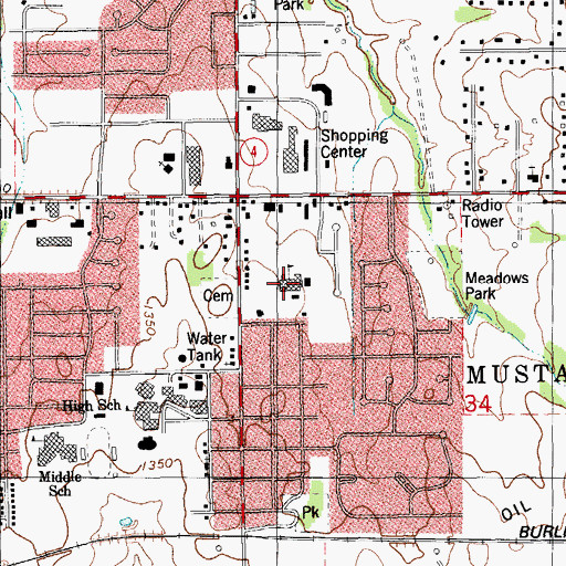 Topographic Map of Mustang Elementary School, OK