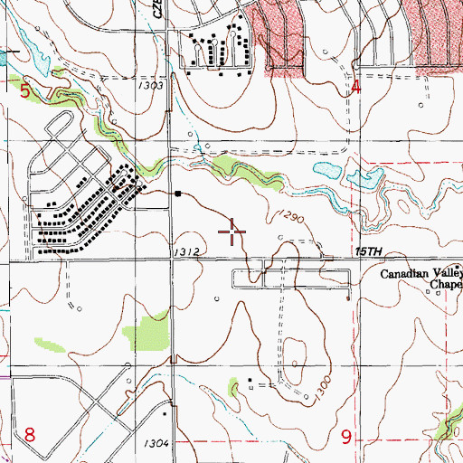 Topographic Map of Mustang Trails Elementary School, OK