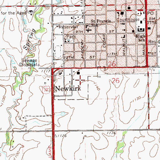 Topographic Map of Newkirk Middle School, OK