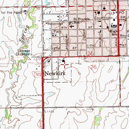 Topographic Map of Newkirk Elementary School, OK