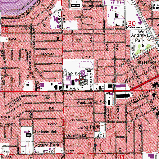 Topographic Map of Norman High School, OK