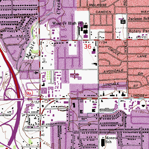 Topographic Map of Whittier Middle School, OK