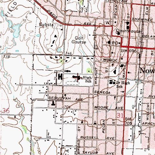 Topographic Map of Nowata High School, OK