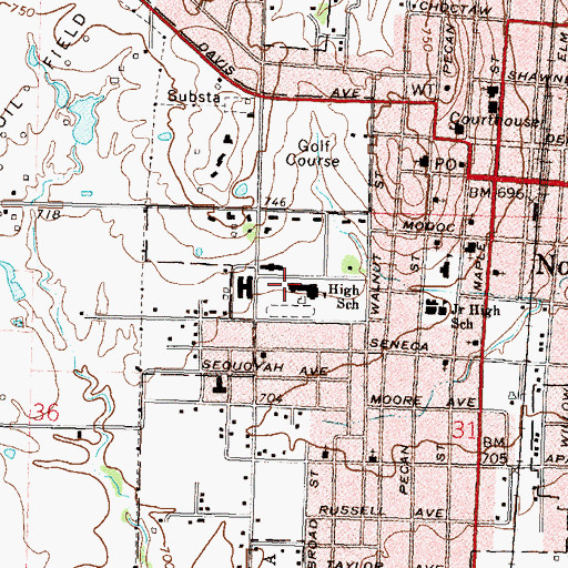 Topographic Map of Nowata Middle School, OK