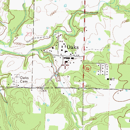 Topographic Map of Oaks - Mission High School, OK