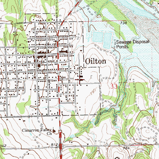 Topographic Map of Oilton High School, OK