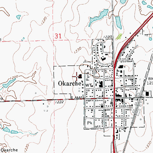 Topographic Map of Okarche Elementary School, OK