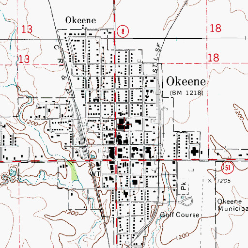 Topographic Map of Okeene Junior High School, OK