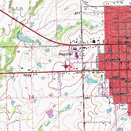 Topographic Map of Okemah Elementary School, OK