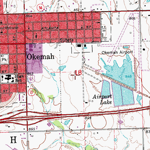 Topographic Map of Okemah High School, OK