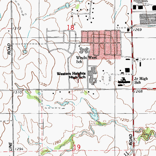 Topographic Map of Western Heights Middle School, OK