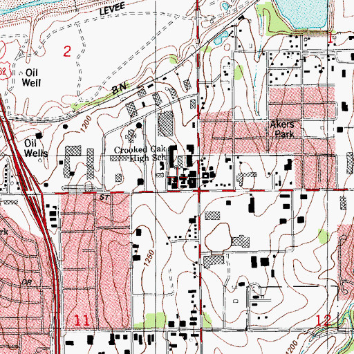 Topographic Map of Central Oak Elementary School, OK