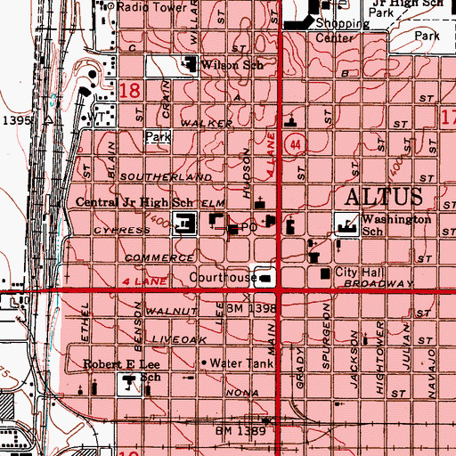Topographic Map of Altus Post Office, OK