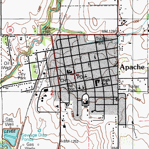 Topographic Map of Apache Post Office, OK