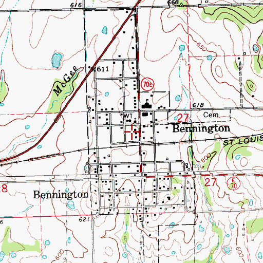 Topographic Map of Bennington Post Office, OK