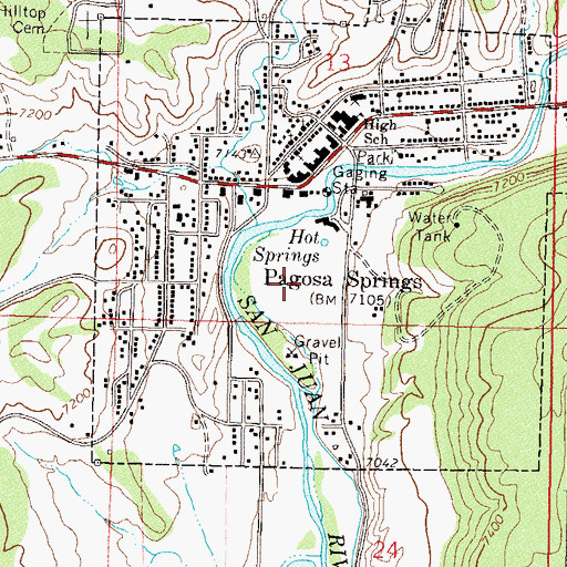 Topographic Map of Pagosa Springs, CO