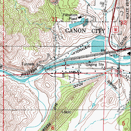 Topographic Map of Canon City Hot Springs, CO