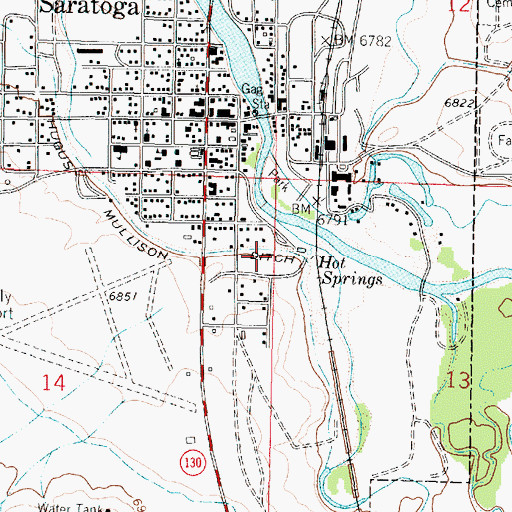 Topographic Map of Saratoga Hot Springs, WY
