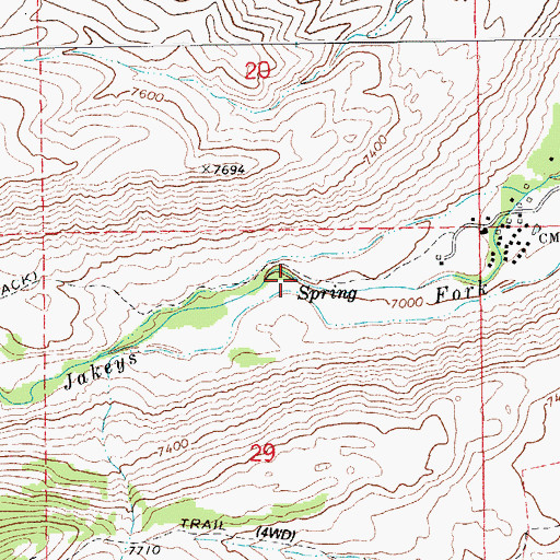 Topographic Map of Jakeys Fork Spring, WY
