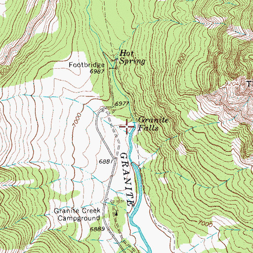 Topographic Map of Granite Falls Hot Springs, WY
