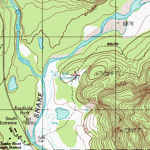 Topographic Map of South Entrance Hot Springs, WY