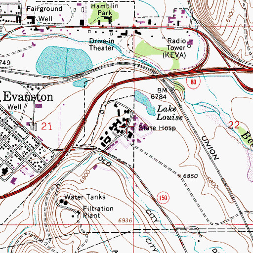 Topographic Map of Wyoming State Hospital, WY