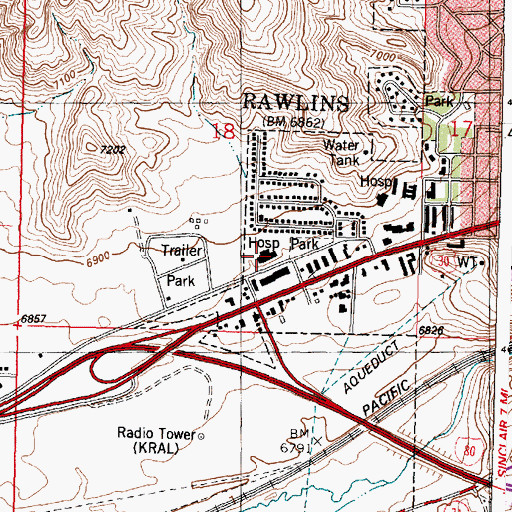 Topographic Map of Memorial Hospital of Carbon County, WY