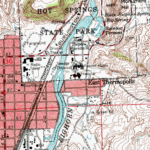 Topographic Map of Hot Springs County Memorial Hospital, WY