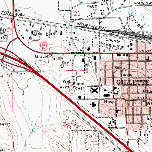 Topographic Map of Campbell County Memorial Hospital, WY