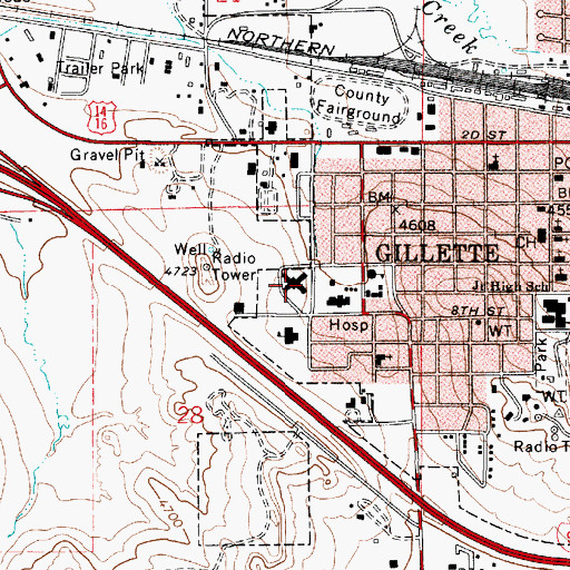 Topographic Map of Pioneer Manor Nursing and Convalescent Home, WY