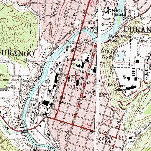 Topographic Map of First Baptist Church, CO