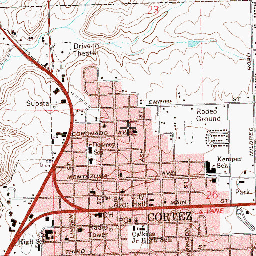 Topographic Map of Montezuma Cortez Re 1 Pre School, CO