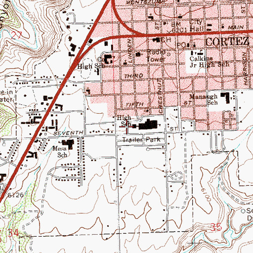 Topographic Map of Montezuma-Cortez High School, CO