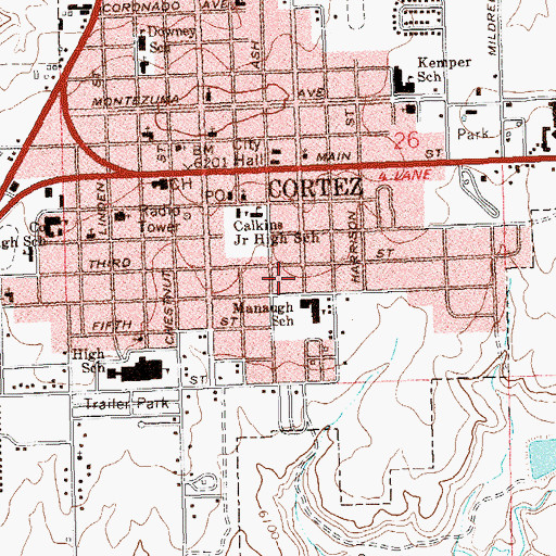 Topographic Map of Montezuma Valley Presbyterian Church, CO