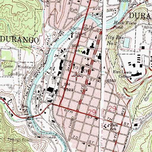 Topographic Map of Durango Police Department, CO