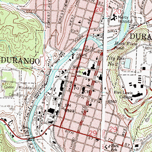 Topographic Map of Durango High School District, CO