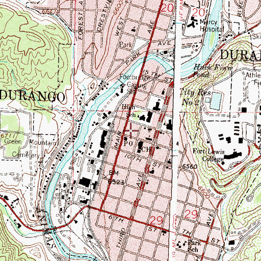 Topographic Map of Durango Public Library, CO