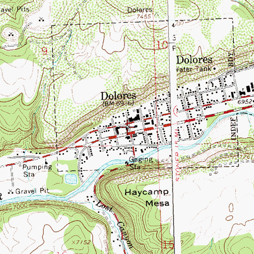 Topographic Map of Dolores Town Hall, CO