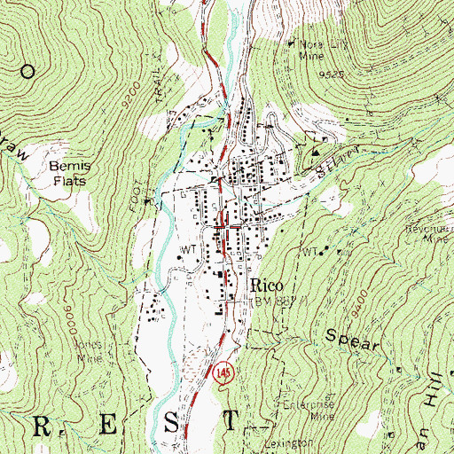 Topographic Map of Rico Town Hall, CO