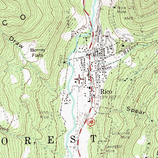 Topographic Map of First Baptist Church of Rico, CO