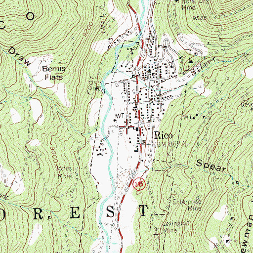Topographic Map of Rico Grade School, CO